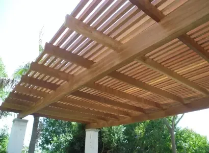 Pergola with slats creating sun shade